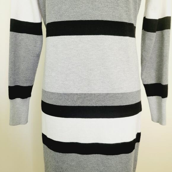 Women's Striped Long Open Cardigan - Black White Gray Size Small Sweater - Picture 7 of 11